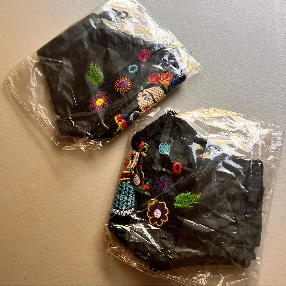 Embroidered Cloth Face Mask Set Portugal Two Brand New Spanish ladies on Black